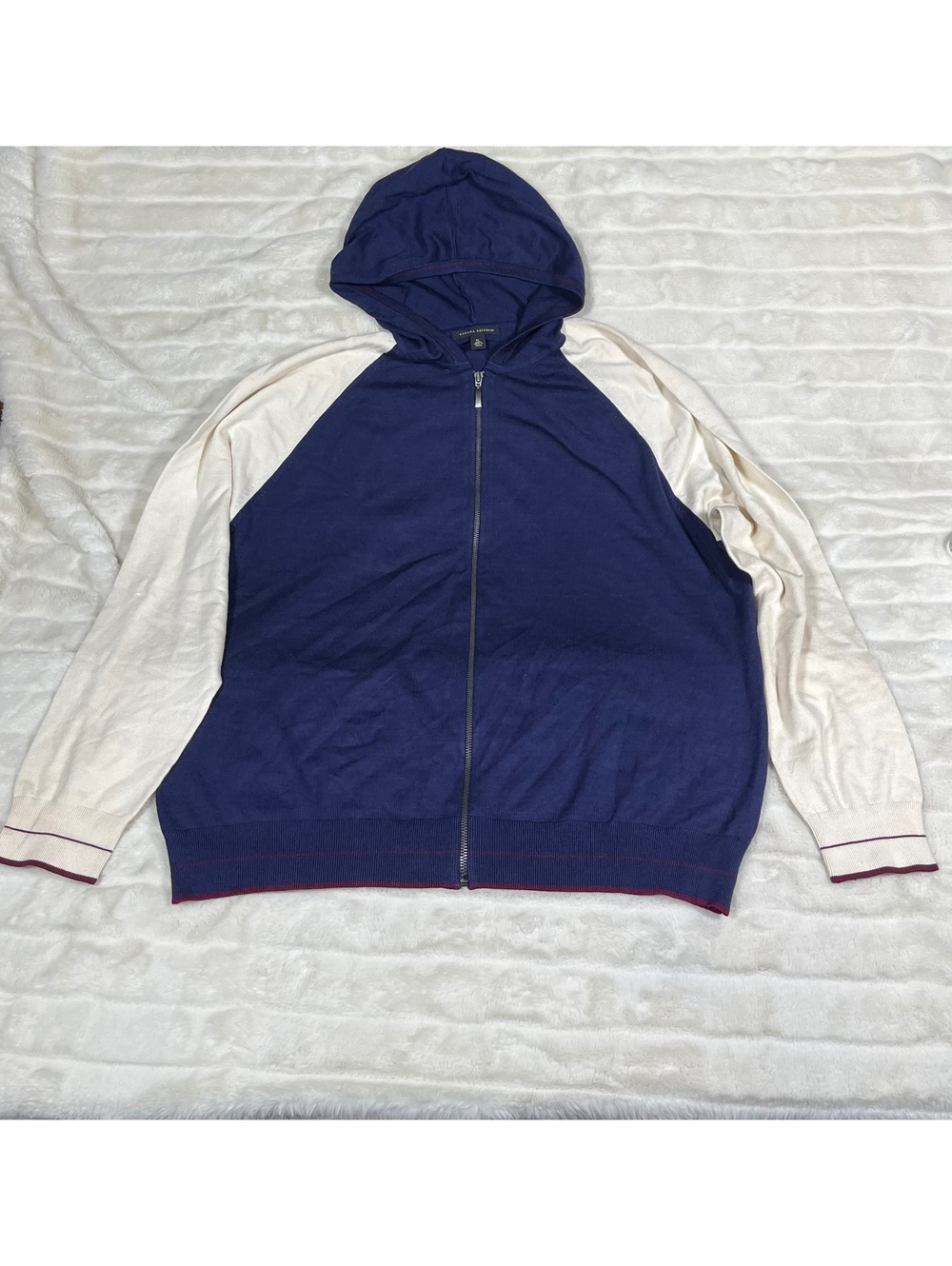 Banana Republic Unisex Men XL Full Zip 80% Silk Blend Blue Cream Hoodie Cardigan